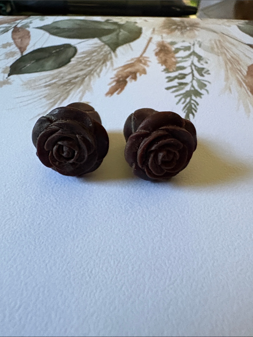 Chocolate Brown Wooden Rose Flower Ear Gauge Plugs  11mm